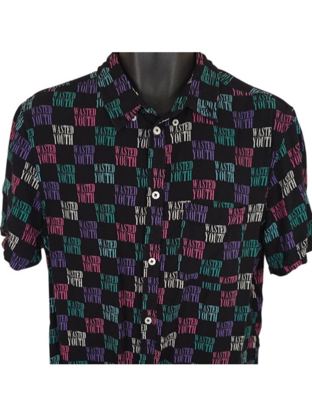 Wasted Youth Shirt Mens Size Large Black Skater WeSC All Over Print